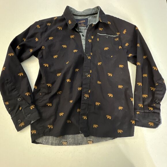 Nomad Little Boys long Sleeve Button Down Bear embroidered shirt Size 6 L - Picture 8 of 8
